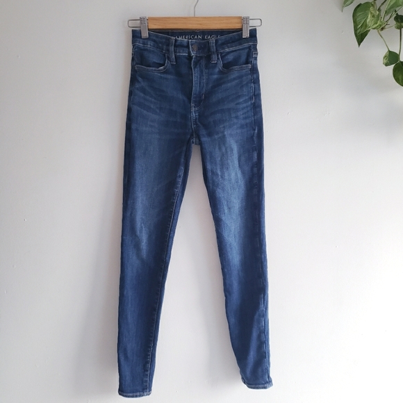 AE Ne(x)t Level High-Waisted Rise Jegging Blue Jeans 00 - Picture 2 of 12